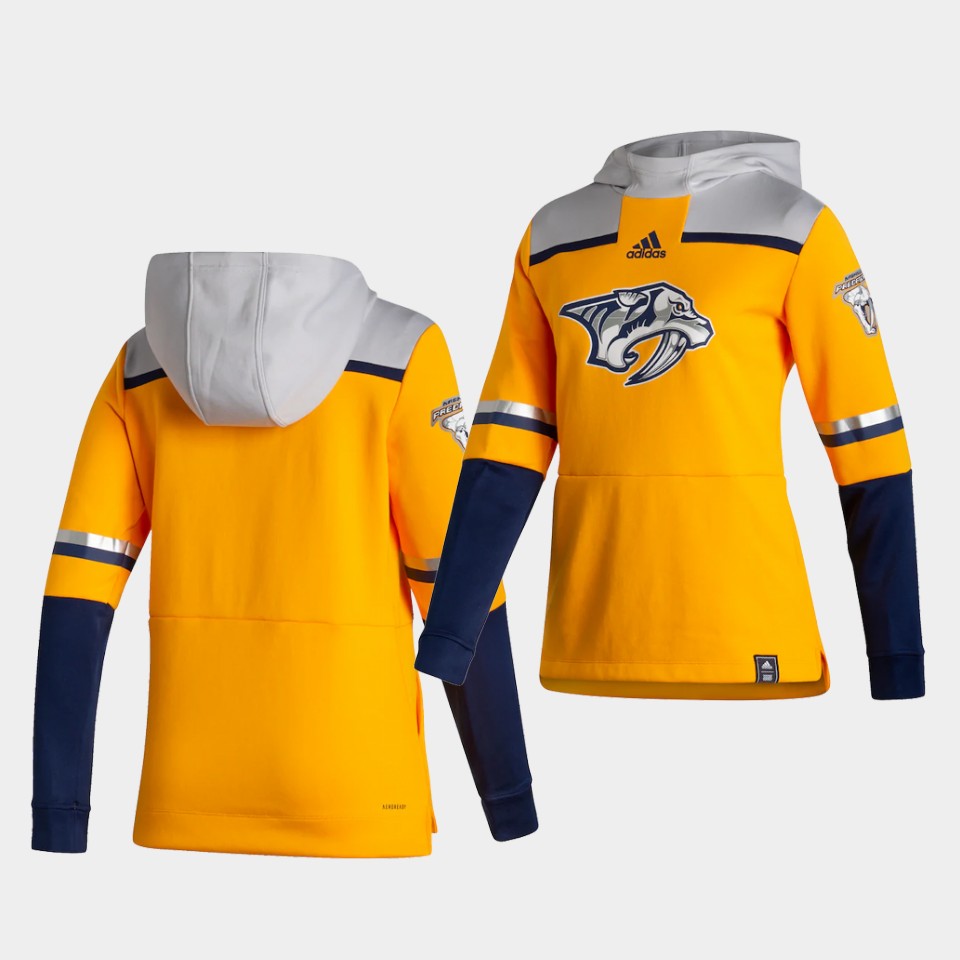 Men Nashville Predators Blank Yellow NHL 2021 Adidas Pullover Hoodie Jersey